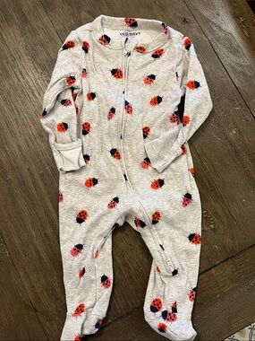 3-6 month Old Navy Gray Footed One-Piece with Red Ladybugs
